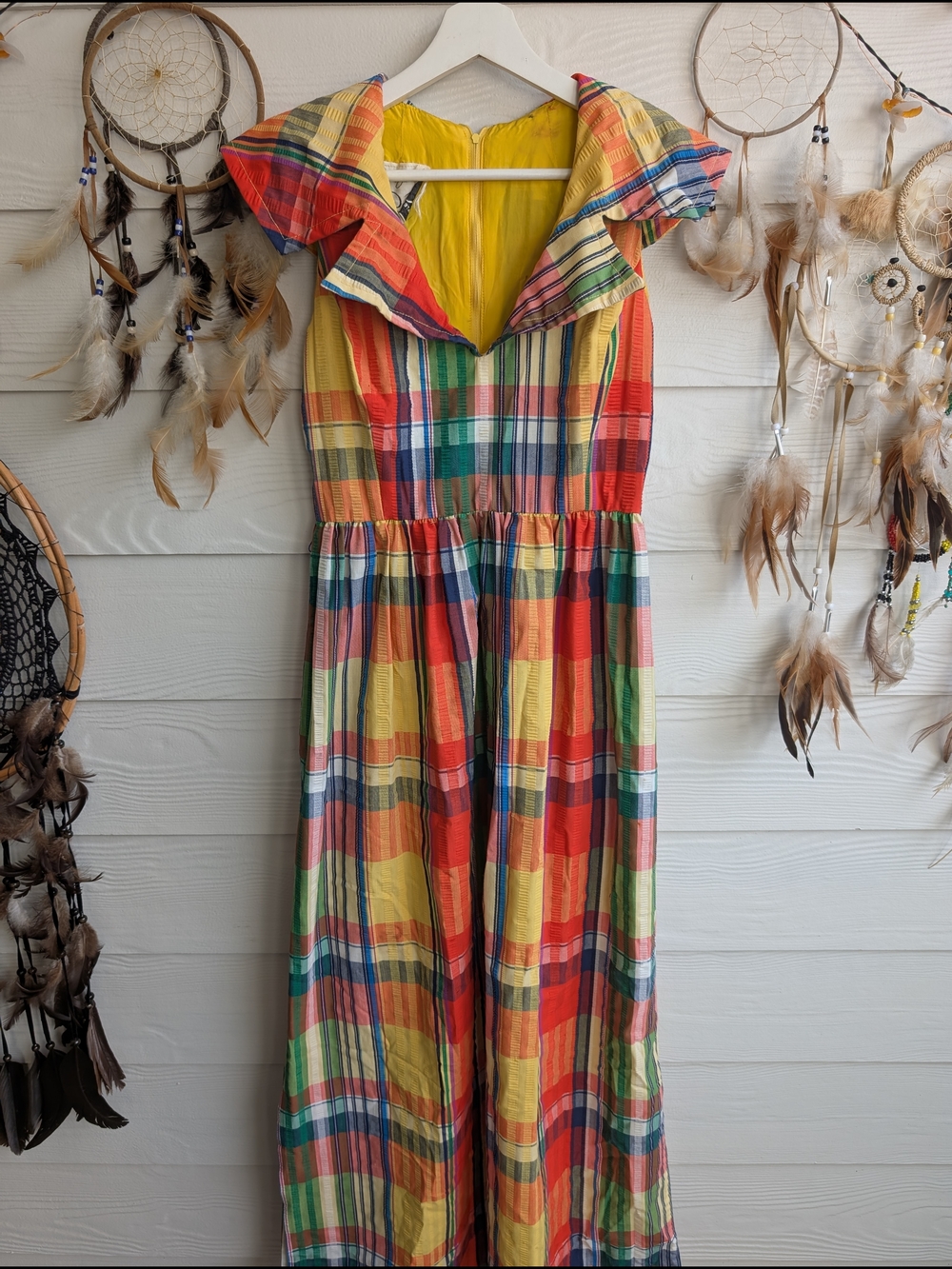Vintage Rainbow Plaid Colorful Dress - Picture 5 of 13